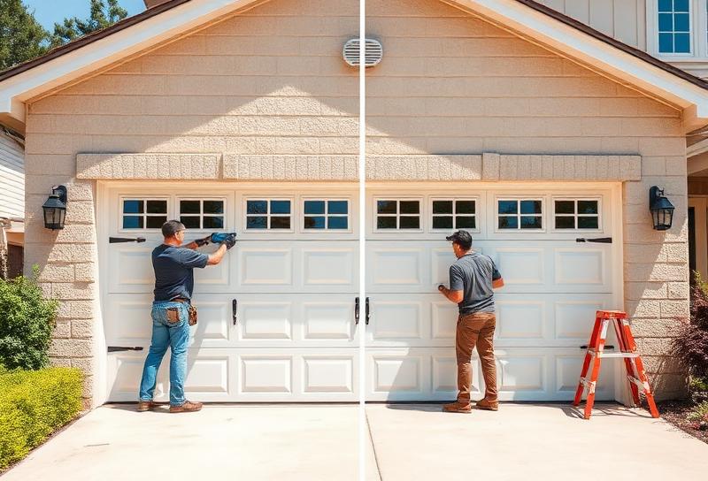 Installation garage door service - professional technician at work