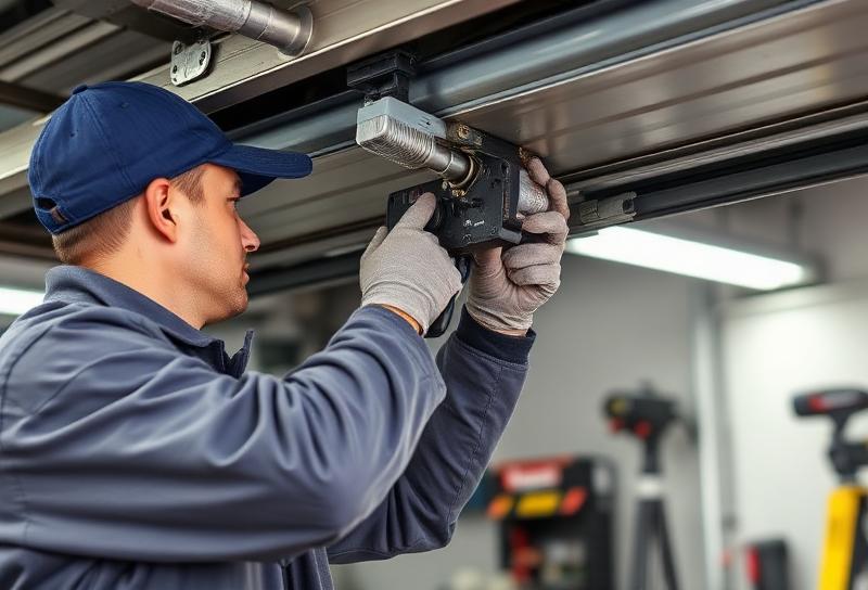 Repair garage door service - professional technician at work
